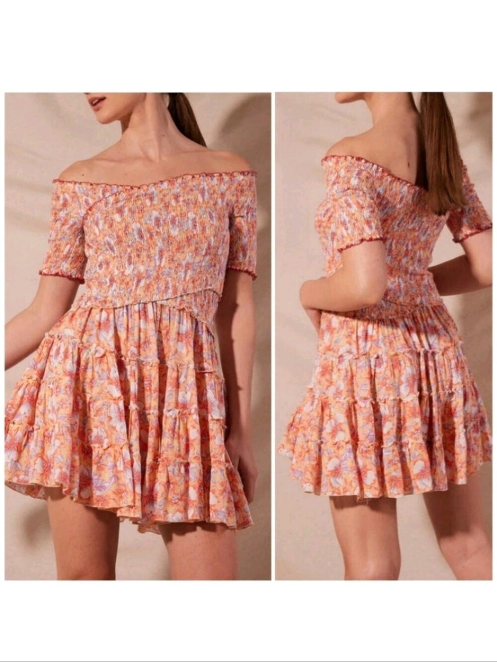 Poupette St Barth 'Soledad' Smocked Floral Mini Dress, Flower Print, XS
